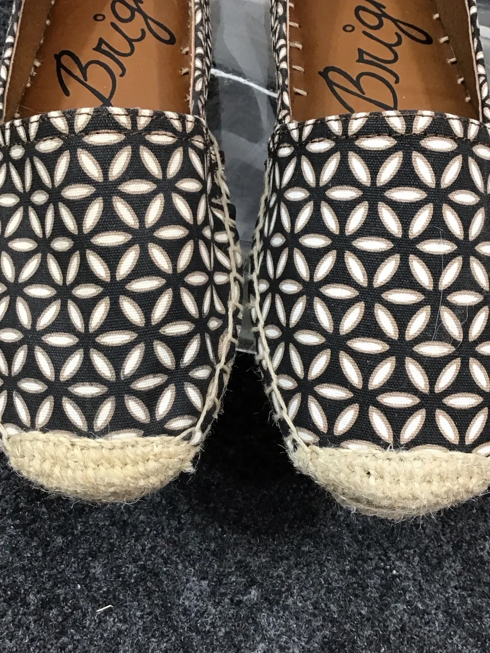 Brighton Rattan Black & Cream Geometric Espadrille Slip-Ons 7